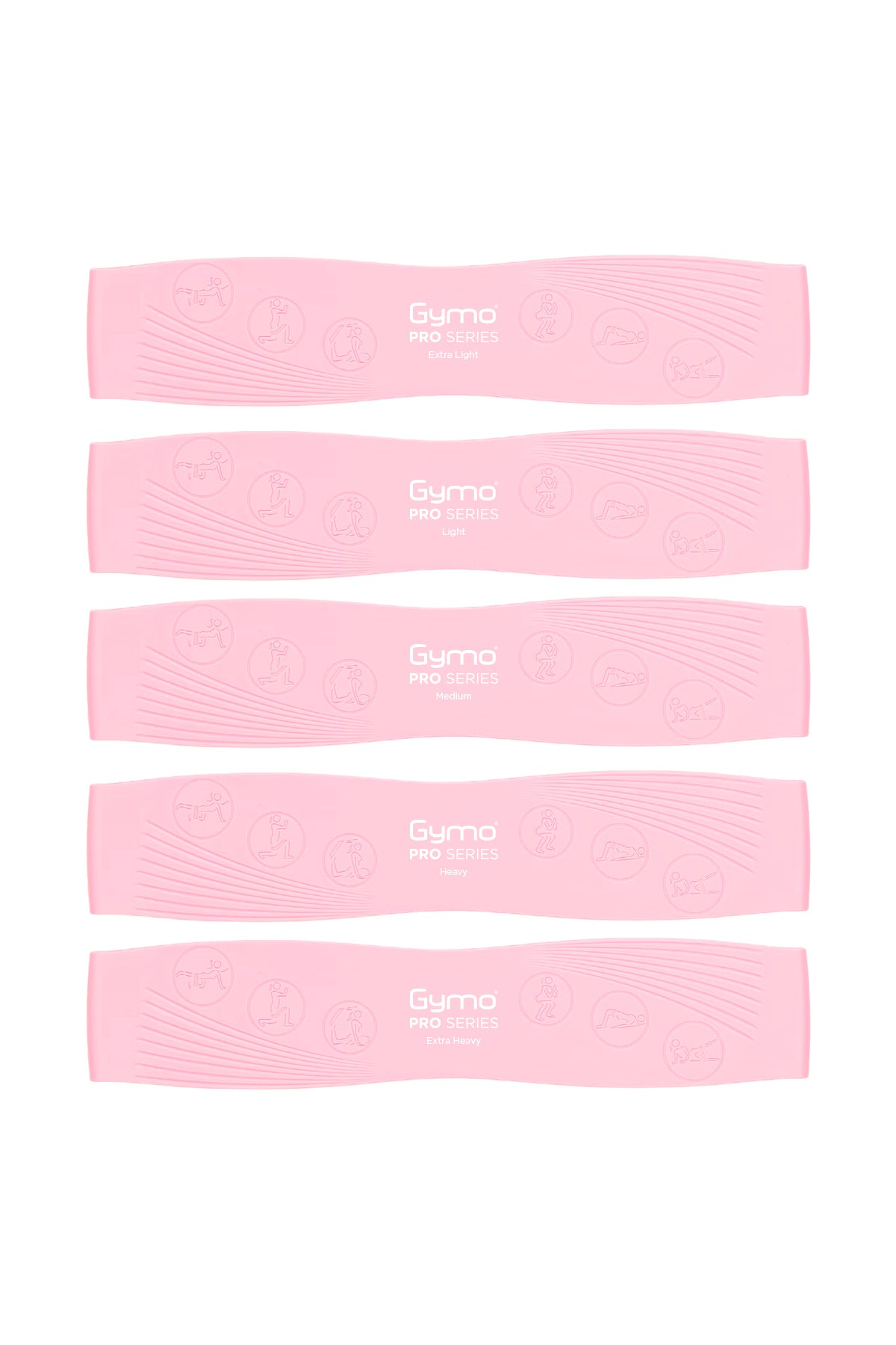 Gymo Pro Series Çantalı Direnç Bandı Fitness Pilates Esnetme Lastiği 5'li Set Silikon Pembe