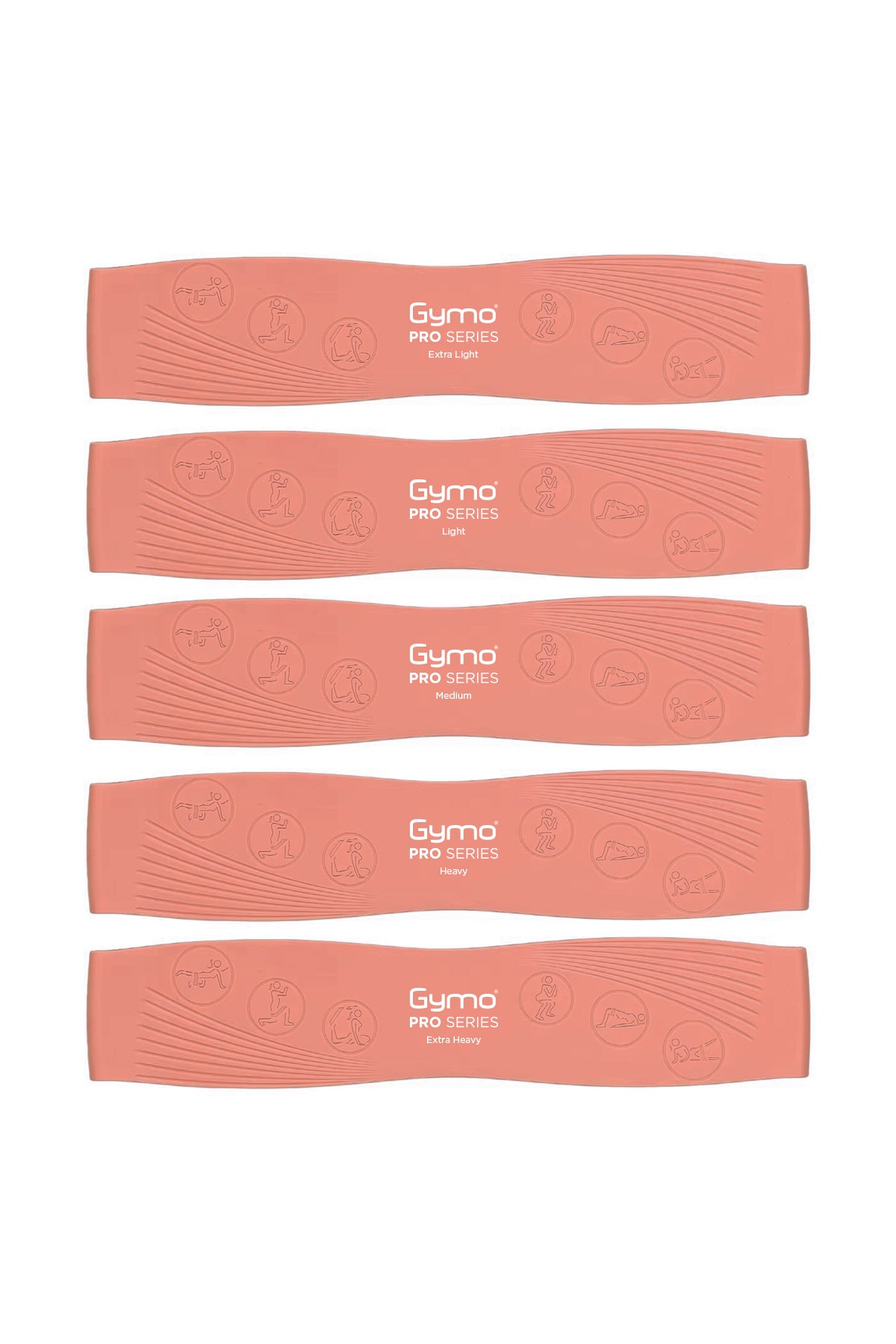 Gymo Pro Series Çantalı Direnç Bandı Fitness Pilates Esnetme Lastiği 5'li Set Silikon Somon