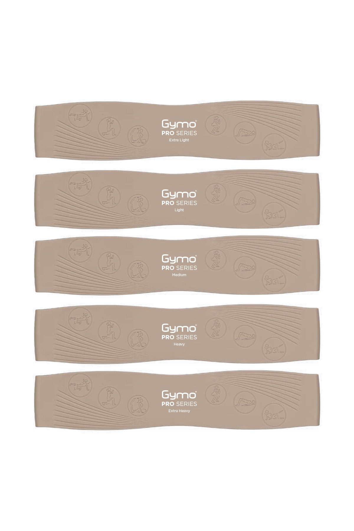 Gymo Pro Series Çantalı Direnç Bandı Fitness Pilates Esnetme Lastiği 5'li Set Silikon Toprak