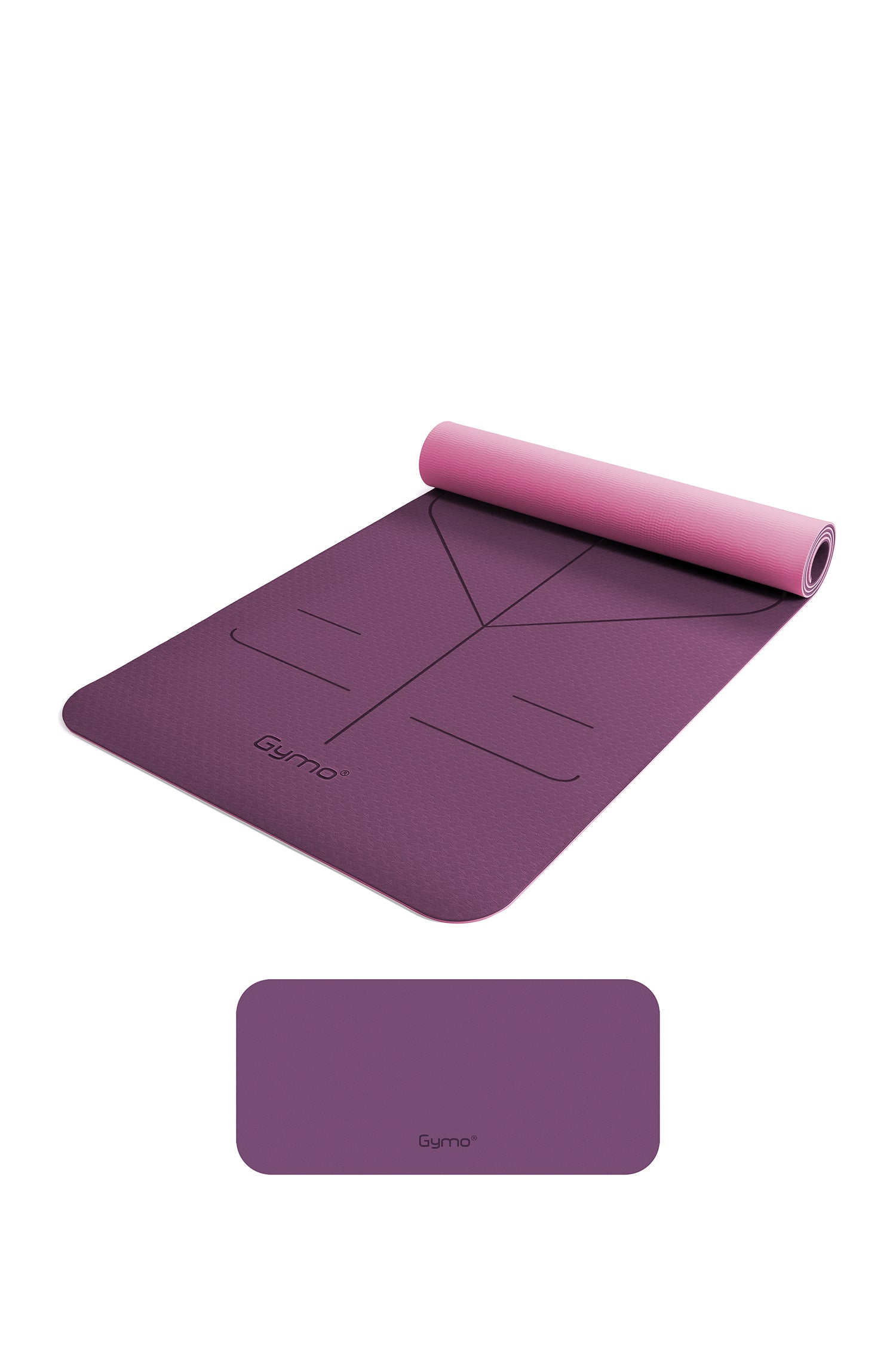 Gymo Hizalamalı 6mm TPE Yoga Matı Pilates Minderi Diz Dirsek Koruyucu Matlı Set Mürdüm