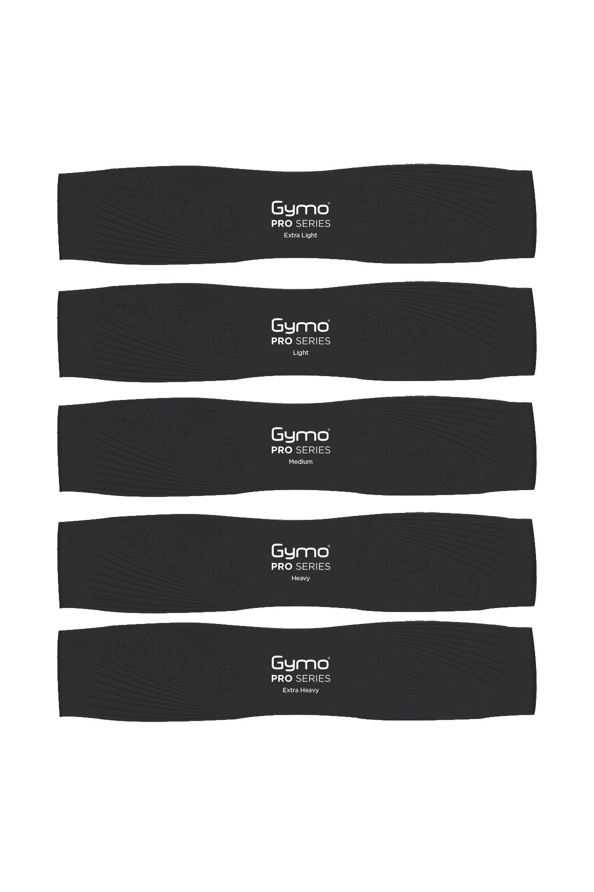 Gymo Pro Series Çantalı Direnç Bandı Fitness Pilates Esnetme Lastiği 5'li Set Silikon Siyah