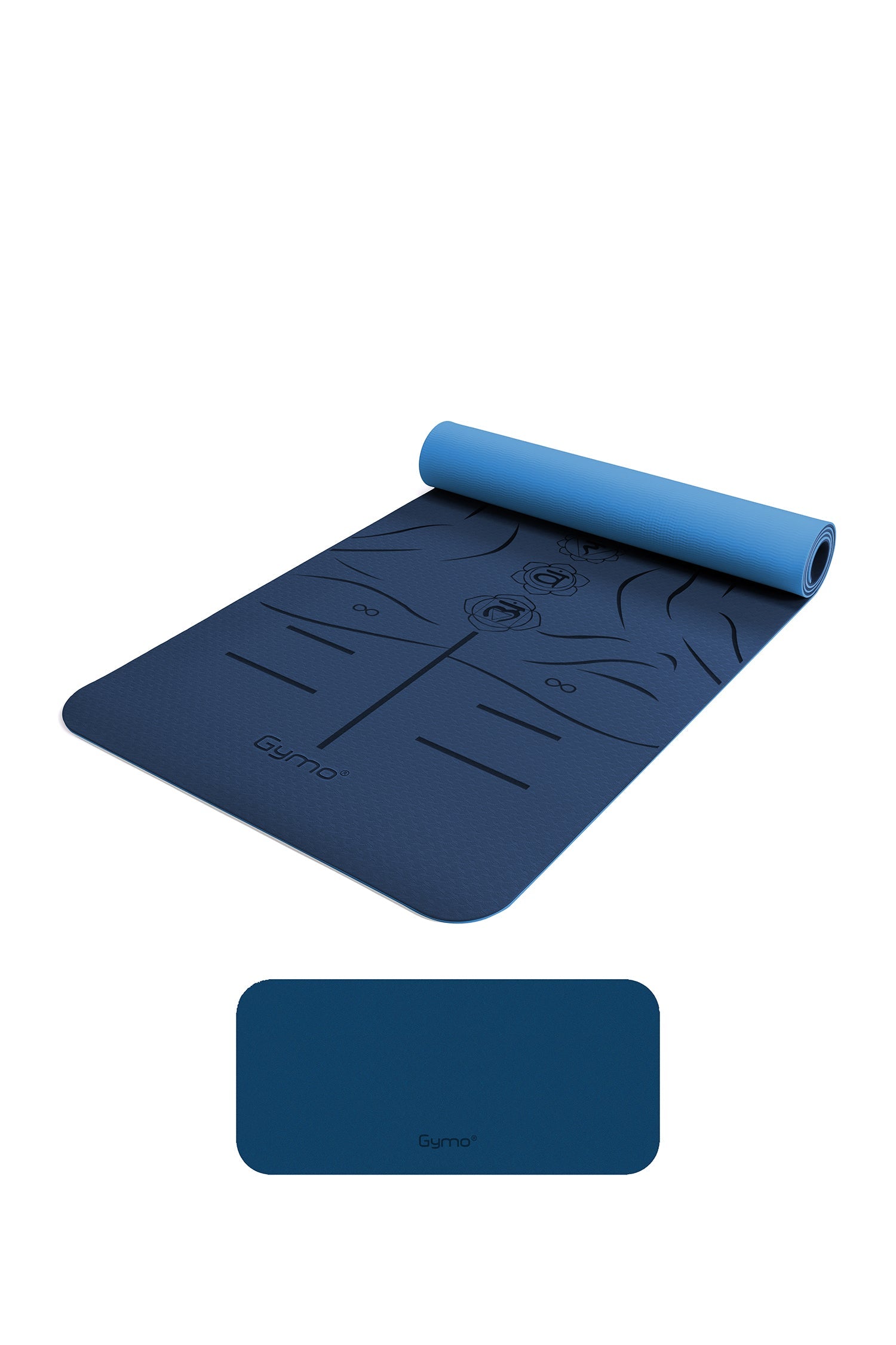 Gymo Sembol Hizalamalı 6mm TPE Yoga Matı Pilates Minderi Diz Dirsek Koruyucu Matlı Set Mavi