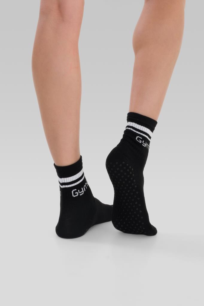Gymo Sports Logolu Silikon Tabanlı Kaydırmaz Soket Yoga Çorap Siyah
