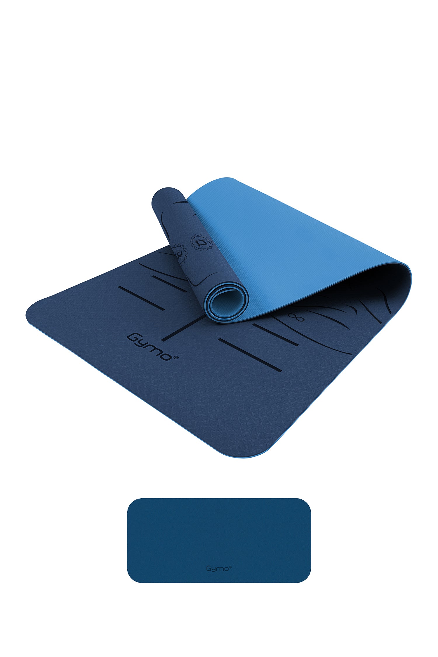 Gymo Sembol Hizalamalı 6mm TPE Yoga Matı Pilates Minderi Diz Dirsek Koruyucu Matlı Set Mavi